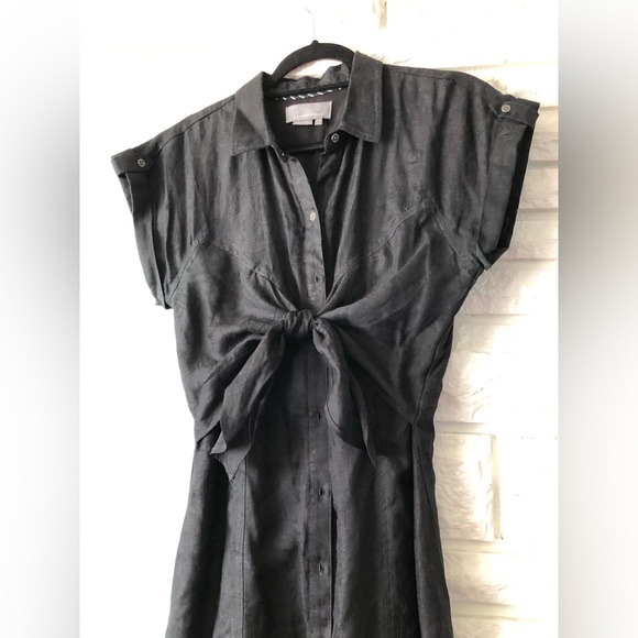 ANTHROPOLOGIE Kamryn Tie Front Black Button-Down Dress - Picture 5 of 13